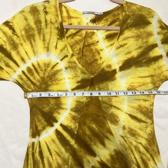 anthropologie Language Los Angeles Mustard Yellow Tie Dye Short Sleeve Shirt - Picture 8 of 8